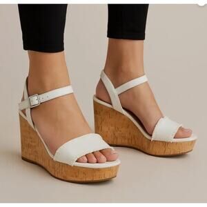 Kate Spade Womens Tomas Cork Platform Wedges Ruffled Leather White Size 6